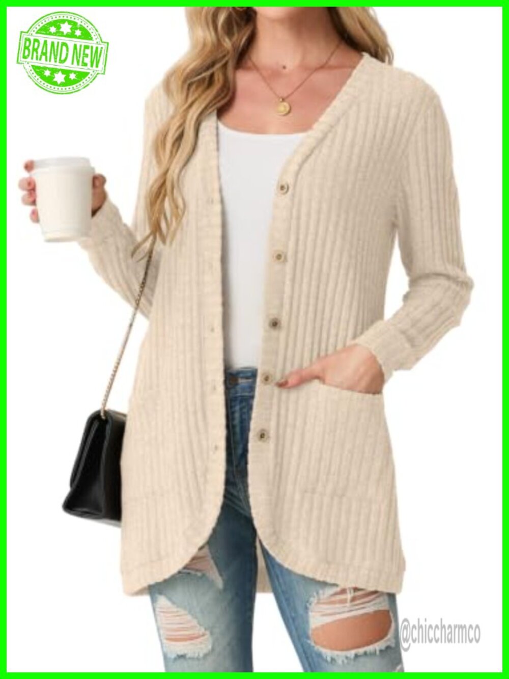 Womens Cardigan Sweater Long Sleeve Button Front Lightweight with Pockets